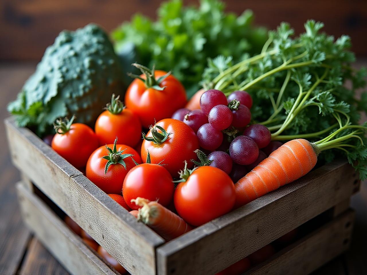 Seasonal harvest basket overflow with colorful vegetables